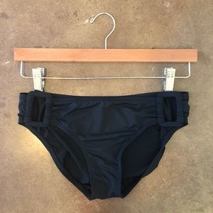 Perry Ellis Black Bikini Bottom, square ring details, lightweight, size medium.